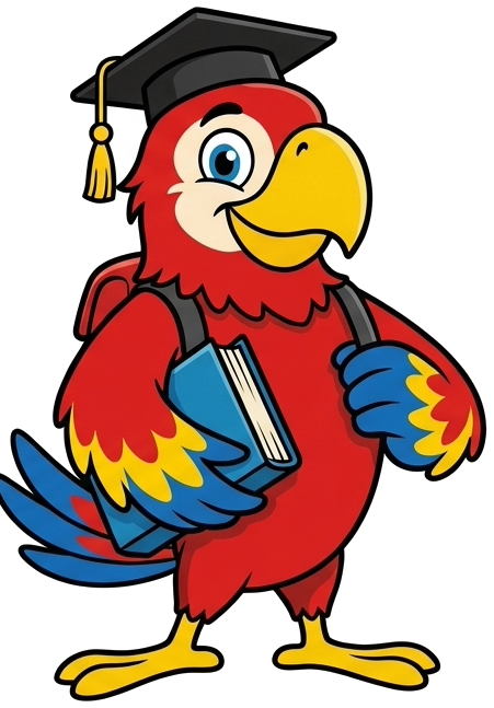 Scan Quest parrot dressed as a graduate