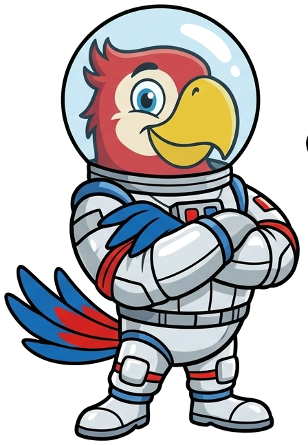 Scan Quest parrot dressed as an astronaut